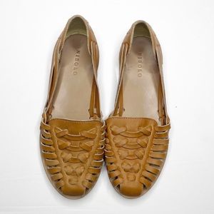 NISOLO Ecuador Huarache Flat Sandal Almond Leather Handmade Woven Size 7